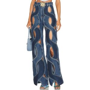 AREA Rope Cutout Wide-Leg Jeans